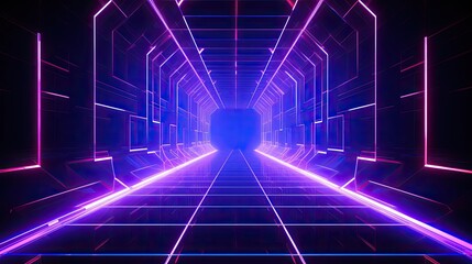 Obraz premium 3D rendering illustration of a futuristic tunnel with glowing neon lights.