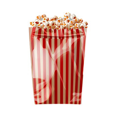 striped popcorn bag full of popcorn isolated on transparent background, 
