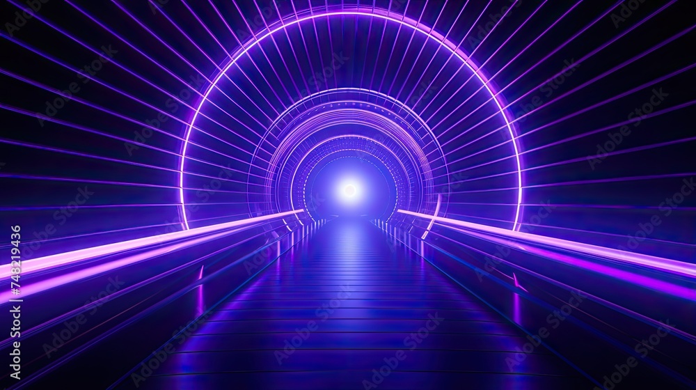 Poster 3d rendering. futuristic sci-fi tunnel with glowing neon lights. abstract background for your design