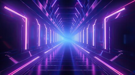 Naklejka premium 3D rendering of a futuristic tunnel with glowing neon lights. Abstract background with vibrant colors.
