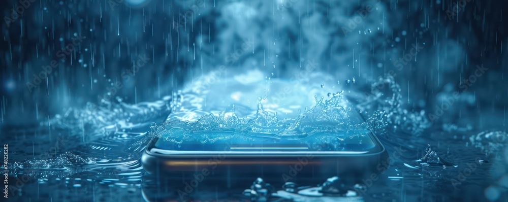 Aufkleber medium shot of a phone projecting holographic weather simulation symbolizing forecast technology cli