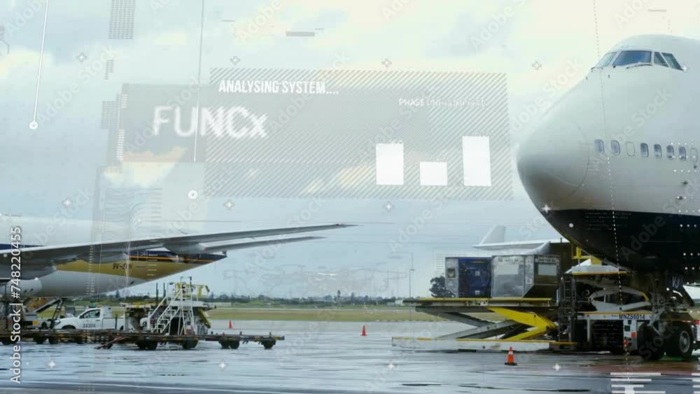 Poster animation of data processing over airplane