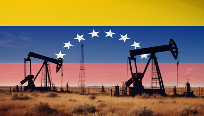 Venezuela oil industry .Crude oil and petroleum concept. Venezuela flag background