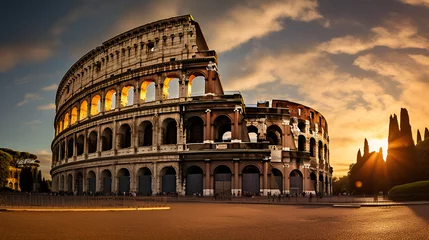 Zelfklevend behang Oud gebouw A majestic view of the Coliseum, also known as the Flavian Amphitheatre, in Rome, Italy, standing as a symbol of ancient Roman engineering prowess amidst the modern cityscape