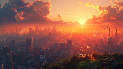 Fototapeta premium a network of eco-friendly buildings connected by green corridors and public parks