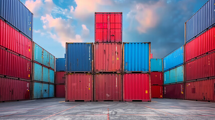 Fototapeta premium Industrial Cargo Containers at Sunrise