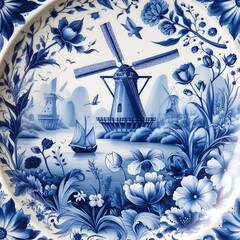 Traditional Blue Delft Pottery Design
