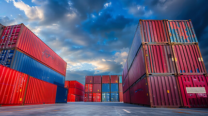 Fototapeta premium Industrial Cargo Containers at Sunrise