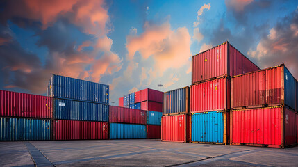 Fototapeta premium Industrial Cargo Containers at Sunrise