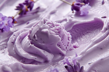 Lavender ice-cream, gelato texture close-up, generative ai