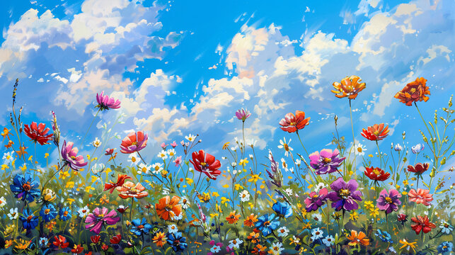  flowerbed. colorful flowers over blue sky © James
