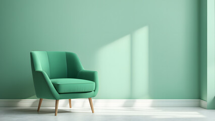 Pastel Background Interior Furniture. Discover the Elegance of 3D Green Accent Chair and Modern Minimalist Sofa Set, Ideal for Interior Design Projects in Web Banners and Advertisements