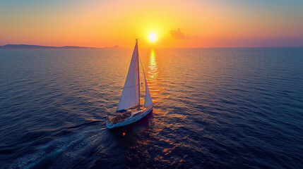 Sunset Sail: Yacht Cruising the Mediterranean Waters

