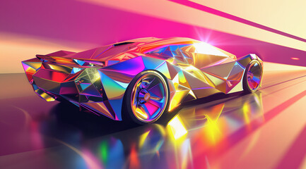 abstract design of futuristic car in light gold and magenta - obrazy, fototapety, plakaty