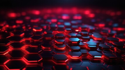 Obraz premium Dark hexagon red neon background technology style