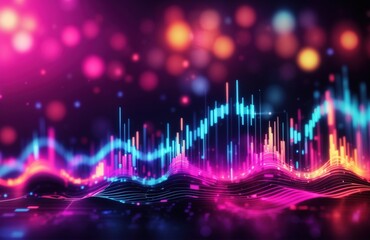 Abstract background with equalizer effect. neon lights. sound waves - obrazy, fototapety, plakaty