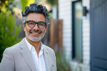 Mature Professional Arab Man Smiling Outdoors. Male realtor portrait