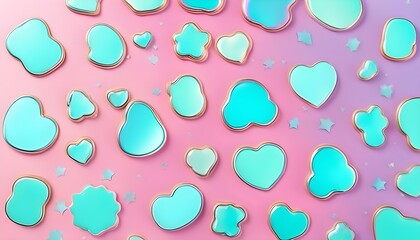 pastel turquoise tones, gradient, cute holographic abstract figures background design