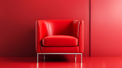 3D red wingback armchair isolated on clean pastel background. Experience modern minimalist sofa set interior furniture with ample copy space, suitable for web banners, posters, and advertisements