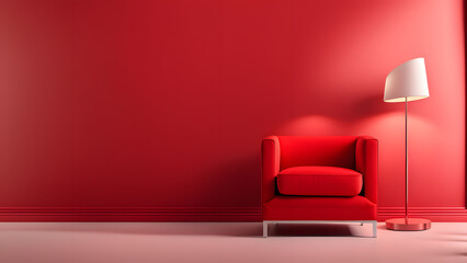 Advertisement perfect furniture ensemble. Highlight the allure of a 3D red wingback armchair and modern minimalist sofa set on a clean pastel background, suitable for captivating advertisements