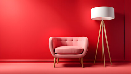 Isolated 3D red wingback armchair. Modern minimalist sofa set on a pastel background, offering a seamless blend of style and functionality for web banners, posters, and advertisements
