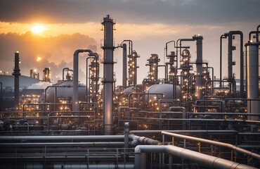 Petrochemical plant with intricate piping systems