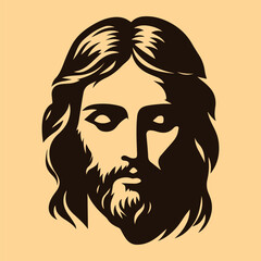 dibujo silueta de la cara de jesus estilo logotipo