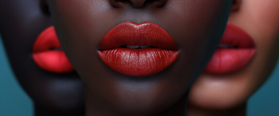 Lipstick Makeup Advertising , close up Lips. Red,  website advertising banner for lipstick, Showcase different shades on diverse skin tones to emphasize inclusivity, ui, ux, ui/ ux, website - Powered by Adobe
