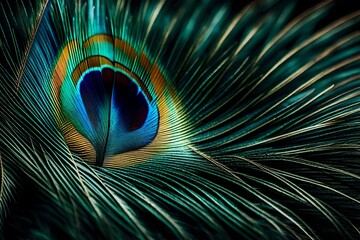 Obraz premium peacock feather close up generated AI
