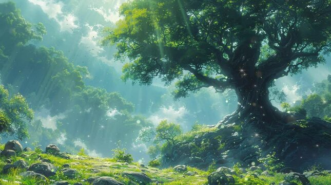 菩提樹の有るジブリの世界、日本の田舎の風景、Lo-Fi HipHop