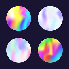 Holographic abstract backgrounds set. Gradient hologram. Trendy holographic backdrop. Minimalistic 90s, 80s retro style graphic template for brochure, banner, wallpaper, mobile screen.