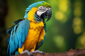 Obraz premium Blue gold macaw the most beautiful bird with its blue yellow gold color