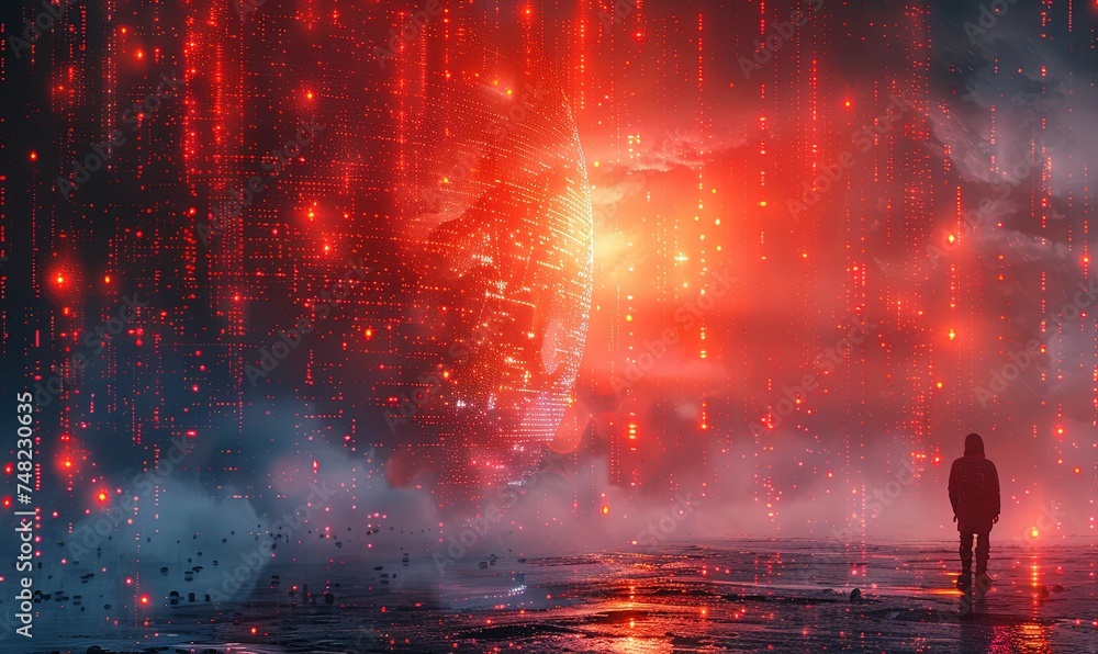 Poster discover the fascinating world of cybersecurity art, merging hacker alerts and digital risks with th