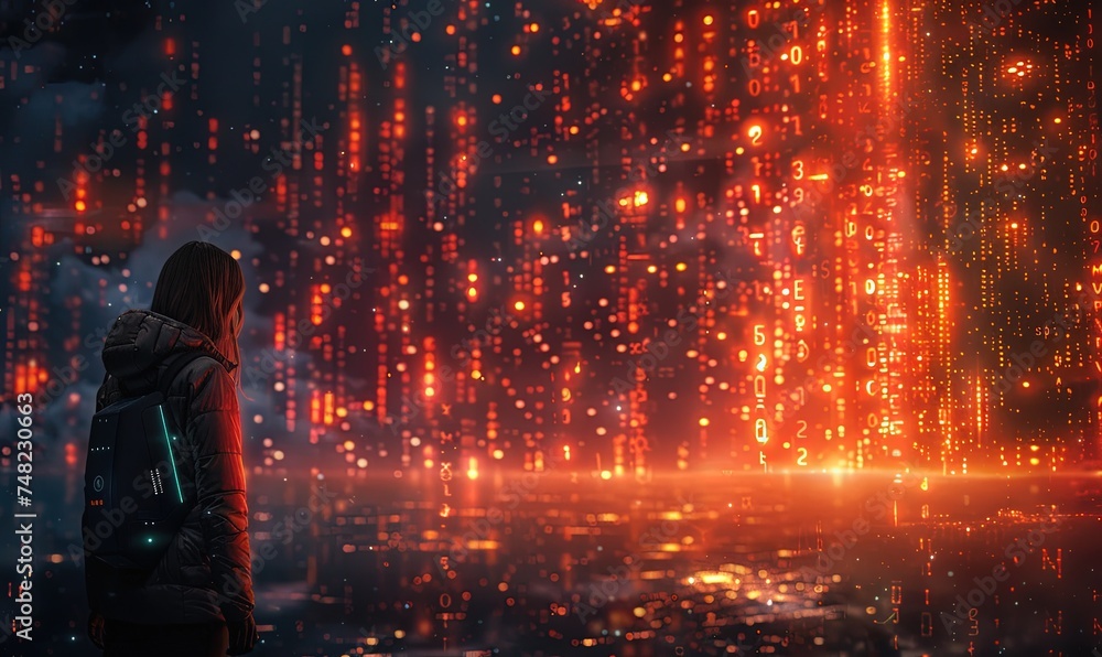 Poster discover the fascinating world of cybersecurity art, merging hacker alerts and digital risks with th