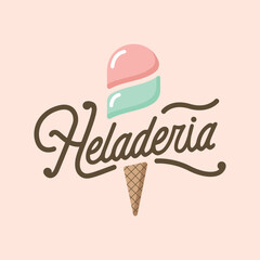 Helado con la palabra heladeria en estilo logotipo - obrazy, fototapety, plakaty