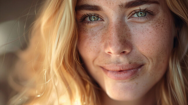 close up portrait of a blone beauty woman