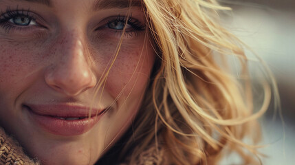close up portrait of a blone beauty woman