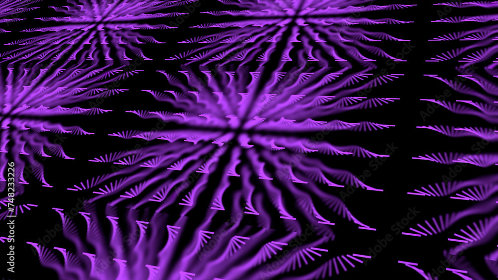 Poster abstract digital surface divided into squares with purple spirals. animation. rows of many narrow tw