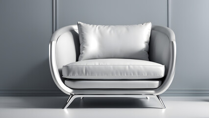 Create stunning promotional materials with an isolated 3D futuristic silver wingback armchair and modern minimalist sofa set against a clean pastel background