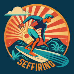 Surfing California illustration for tshirt sticker design