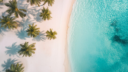 Aerial View of a Pristine Tropical Beach with Palm Trees and Turquoise Water