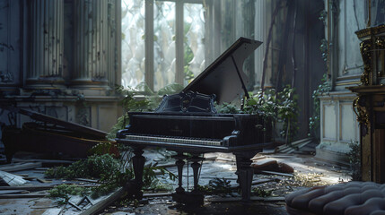 Grand piano in an abandoned villa