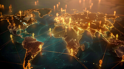 Global Map Illuminated With Glowing Human Figures - obrazy, fototapety, plakaty