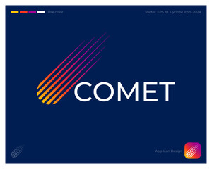 Comet logo. Astronomical object icon. Colorful icon consist of color strips. Identity, app icon.