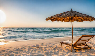 Fototapeta premium Single Beach Umbrella Casting Long Shadow Over Pristine White Sand
