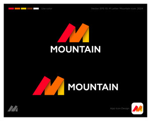 Letter M. Mountain logo. The monogram consists of folded colored paper strips. Identity, app icon.
