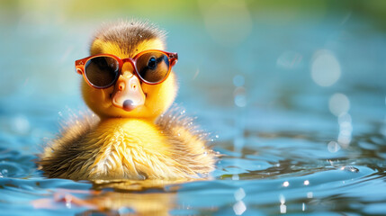 Duck Wearing Sunglasses Floating on Water - Powered by Adobe