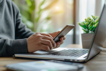 Digital Payment: Man Using Smartphone for Online Transactions
