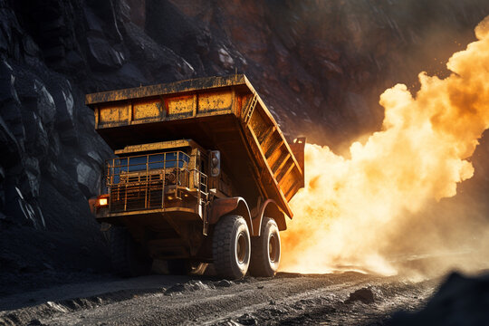 mining truck carrying mining materials in the pit 