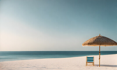 Single Beach Umbrella Casting Long Shadow Over Pristine White Sand